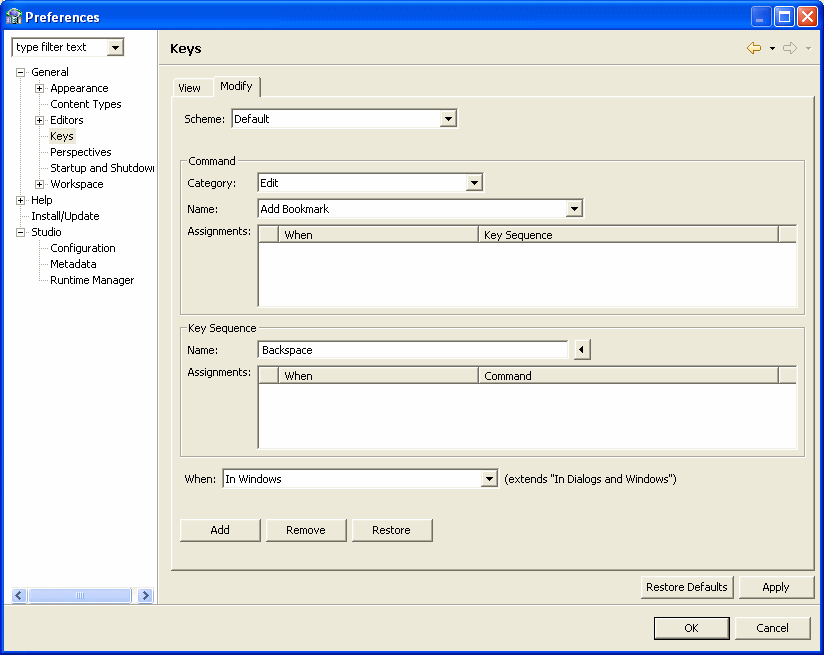 This is the Key Modify tab.