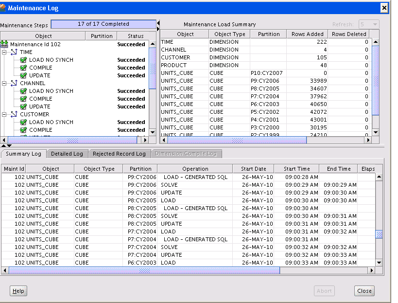 Screen capture of Maintenance Log