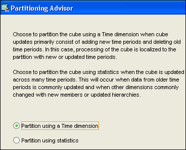 Partitioning Advisor dialog box